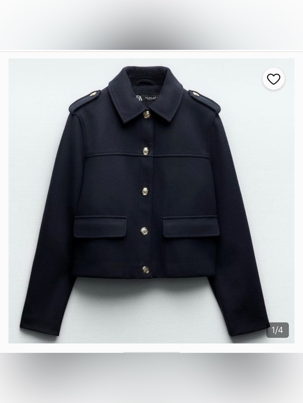 Zara Navy Cropped Wool Pea Coat with Gold Buttons